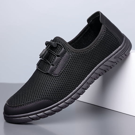 Men's Breathable White Mesh Slip-On Casual Shoes with Black Soles