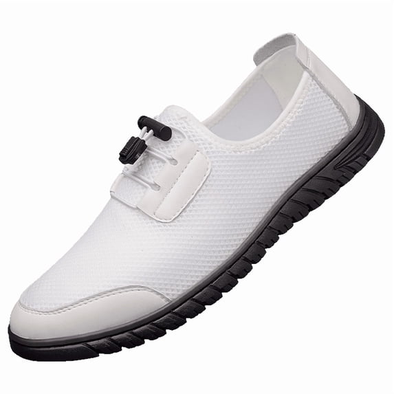 Men's Breathable White Mesh Slip-On Casual Shoes with Black Soles
