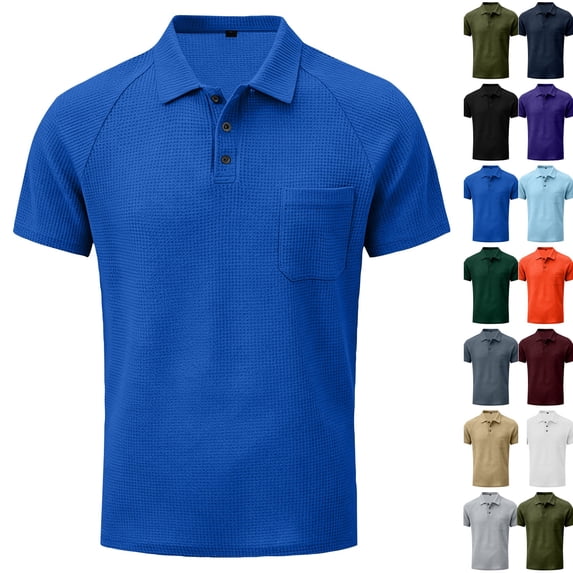 Men's Breeze Polo Shirts Beer Belly Breeze Short Sleeve Wear Collared Textured Shirt Stretchy Quick Dry Casual Golf,Blue,3XL