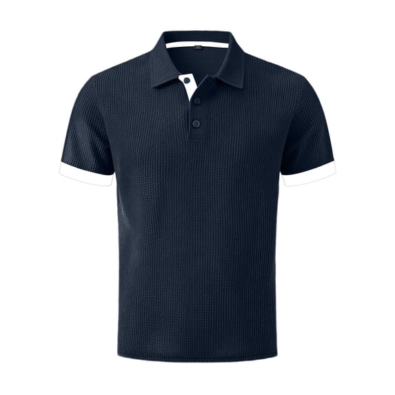 Men's Breeze Polo Shirts Breeze Short Sleeve Wear Collared Textured Shirt Stretchy Quick Dry Beer Belly for Work Outdoor Navy 3XL