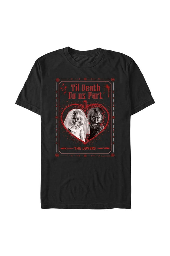 Men's Bride of Chucky The Lovers Tarot Card Graphic Tee Black 2X Large