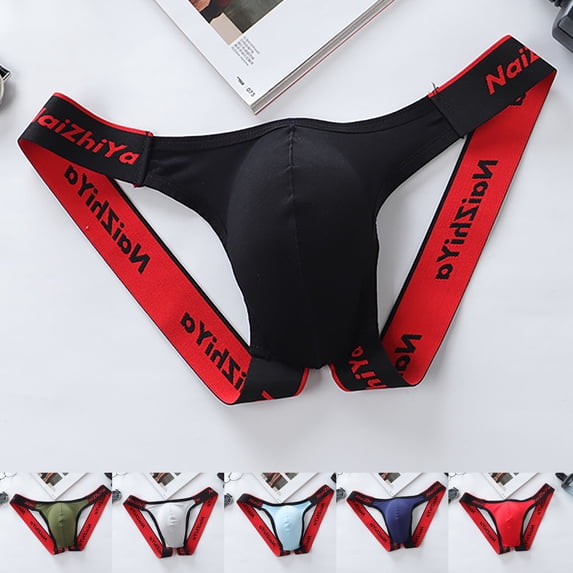 Men's Brief Underwear Sexy Jockstrap Leggings Underpants Funny Hollow Lingerie Cotton Breathable U-convex Pouch, M