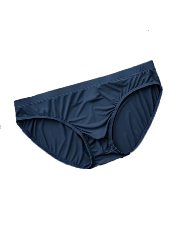 Men's Briefs Sexy Ice Silk Smooth Low Waist Underpants Basic Bikini Breathable Comfy Underwear