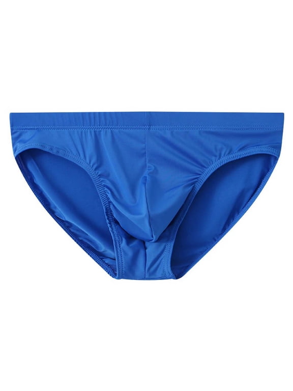 Men's Briefs Underwear Ice Silk Panties Mid Rise Solid Color Breathable Underpants Lingerie Blue M