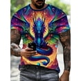 thumbnail image 1 of Men's Bright 3D Flying Dragon Graphic T-Shirt - Breathable Elastic Polyester, Crew Neck Short Sleeve - Machine Washable, Ideal for Spring and Autumn, 1 of 5