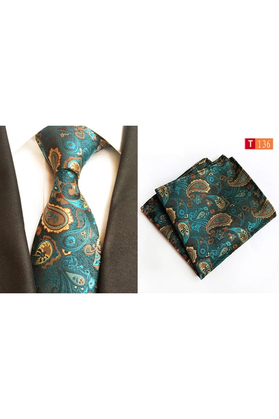 Men's Bright Color Paisley Necktie Tie Handkerchief Pocket Square Matching Set