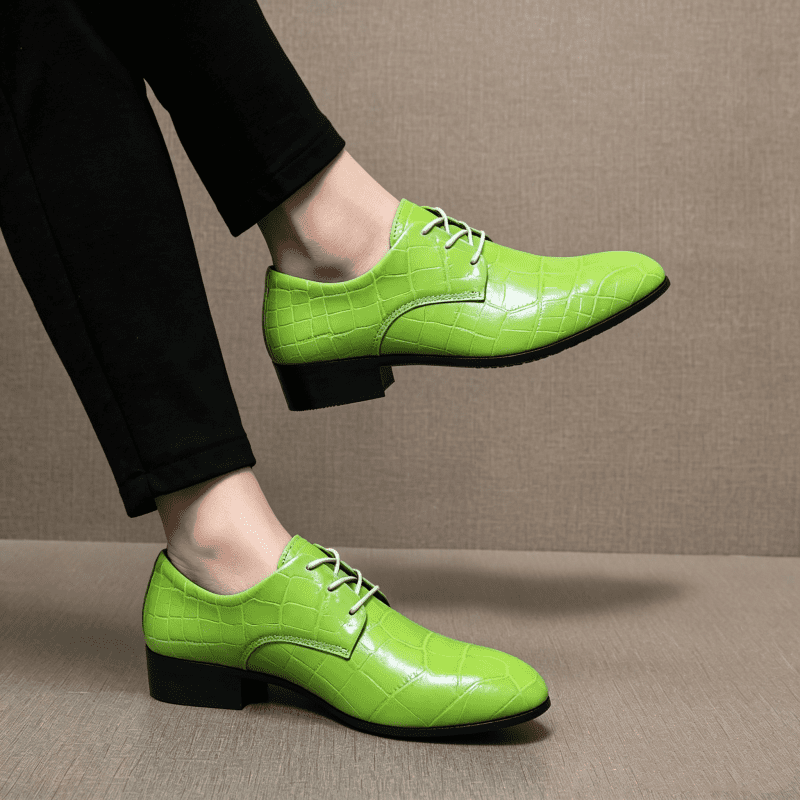 bright green dress shoes Men's Croc Embossed Oxford Low Block Heel Lace Up Fashion Stage Party Casual Formal Leather Shoes Category_Wedding