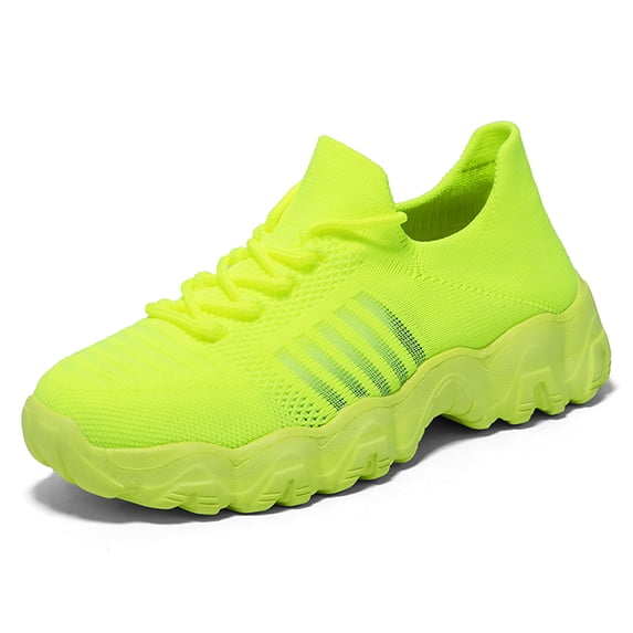 Men's Bright Orange Knit Mesh Lace Up Sock Sneakers, Wavy Thick Anti Slip Sole Breathable Lightweight Athletic Walking Shoes