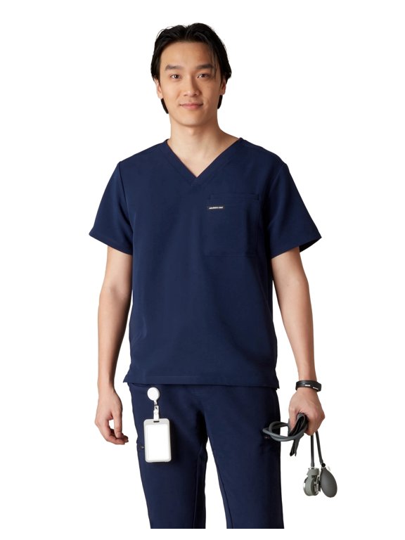 Men's Brighton V-Neck 3-Pocket Scrub Top With Double Chest Pocket - Navy - M