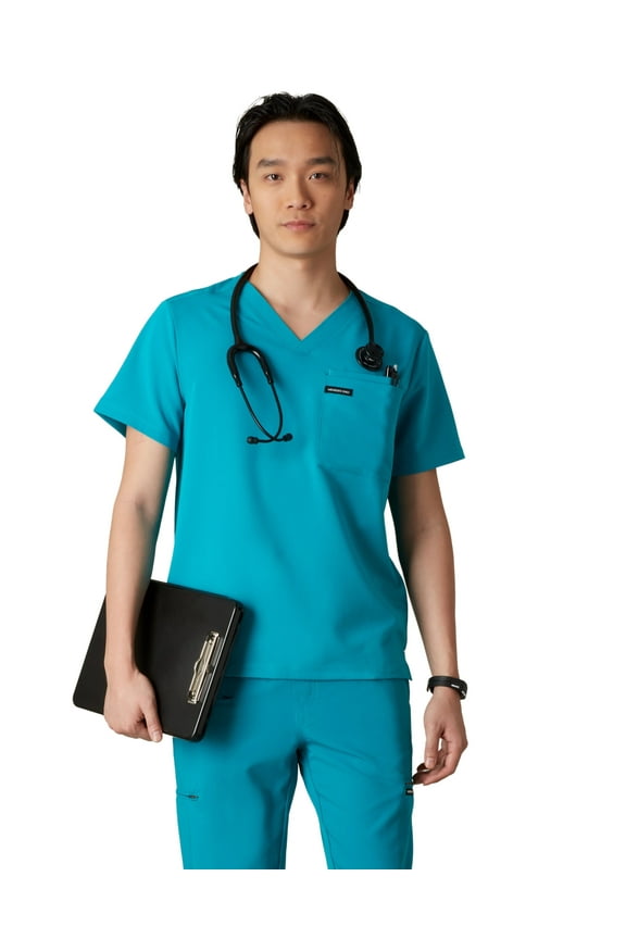 Men's Brighton V-Neck 3-Pocket Scrub Top With Double Chest Pocket - Teal- M