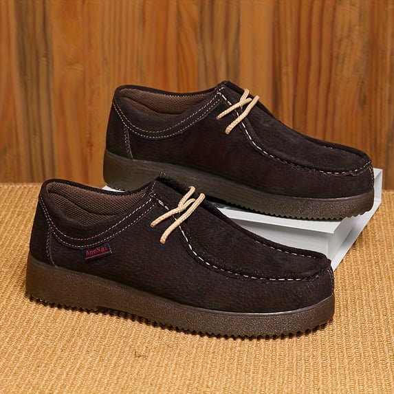 Men's British Style Chunky Platform Loafers - Square Toe Low-Top Sneakes with Thick Sole, Lace-Up Closure for Business Casual, All-Season Outdoor & Daily Wear - All-Purpose Comfortable s