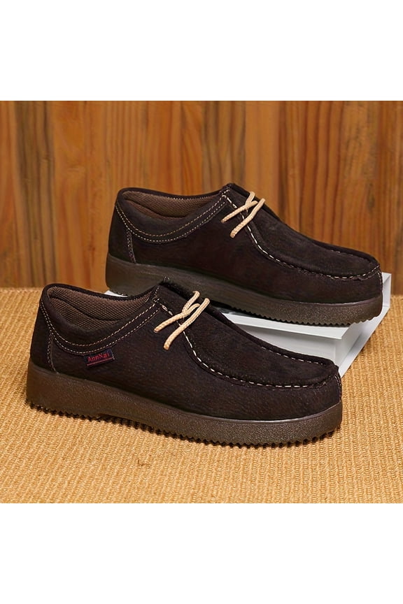 Men's British Style Chunky Platform Loafers - Square Toe Low-Top Sneakes with Thick Sole, Lace-Up Closure for Business Casual,Daily Wear - All-Purpose Comfortable   All-Season Outdoor &