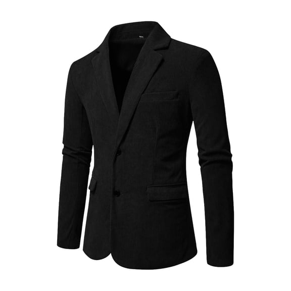 Men's British Style Corduroy Blazer - High-Quality Single-Breasted Solid Color Casual Suit Jacket, Fashionable Outerwear, Black, M