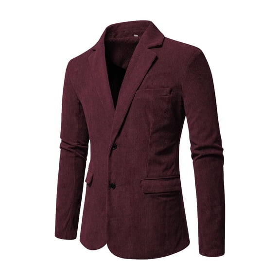 Men's British Style Corduroy Blazer - High-Quality Single-Breasted Solid Color Casual Suit Jacket, Fashionable Outerwear, Wine Red, S