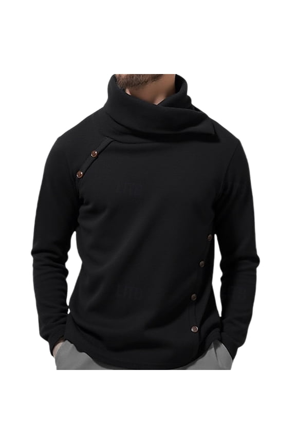 Men's British Style Pile Collar Long Sleeve Sweater Knitted Cardigan, Trendy Button-Down Bottoming Top, Fashionable and Warm for Men's Casual Wear,Black,XL