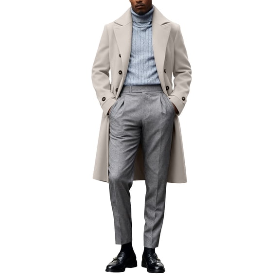 Men's British Style Solid Color Long Woolen Coat - Fashionable Warm Loose Cardigan, Gray, XL