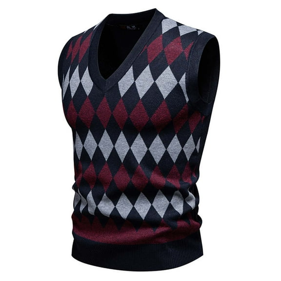 Men's British Style Sweater Vest Elastic Knit Classic Striped Pullover Fall Casual V Neck Sleeveless Tank Top