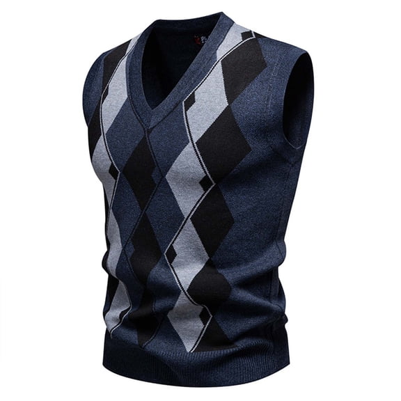 Men's British Style Sweater Vest Elastic Knit Classic Striped Pullover Fall Casual V Neck Sleeveless Tank Top