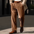 thumbnail image 1 of Men's British Style Velvet Suit Pants, Straight Leg Retro Dress Trousers with Expandable Elastic Waist and Pockets, Business Casual Office Pants for Daily Wear Bronze XL, 1 of 8