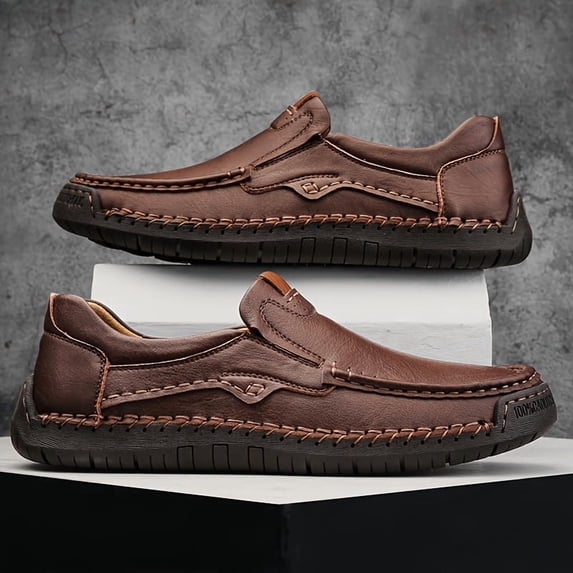Men's British Vintage Slip-On Loafers - Round-Toe -Season Shoes with Wide Range of Colors (Hand-Sewn for Durability) Suitable for Business, Casual & Daily Wear - Comfortable Dad Clogs