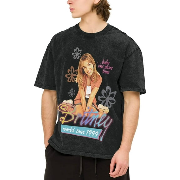 Men's Britneys Music Spears T-Shirt Washed Vintage Loose Short Sleeve Tee Top 143
