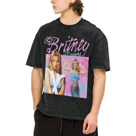 Men's Britneys Music Spears T-Shirt Washed Vintage Loose Short Sleeve Tee Top 145