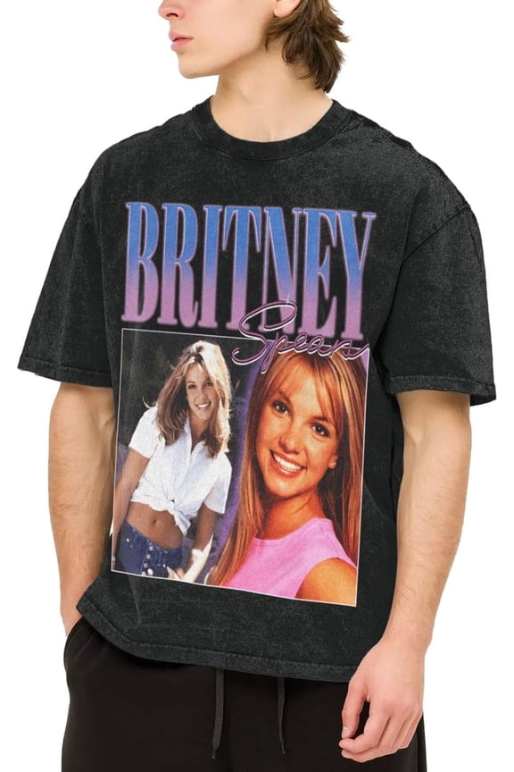 Men's Britneys Music Spears T-Shirt Washed Vintage Loose Short Sleeve Tee Top 155