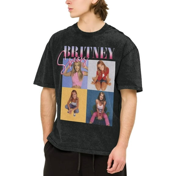 Men's Britneys Music Spears T-Shirt Washed Vintage Loose Short Sleeve Tee Top 158