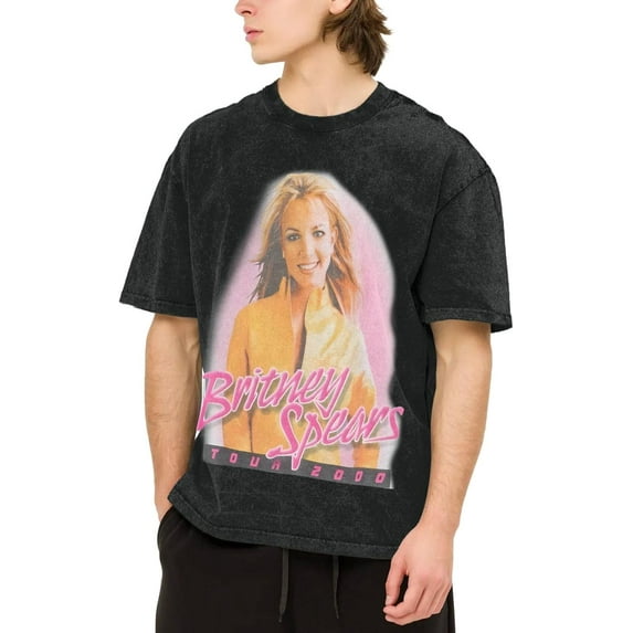 Men's Britneys Music Spears T-Shirt Washed Vintage Loose Short Sleeve Tee Top 164