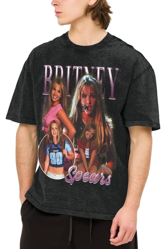 Men's Britneys Music Spears T-Shirt Washed Vintage Loose Short Sleeve Tee Top 165