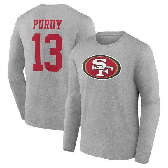 Men's Brock Purdy Gray San Francisco 49ers Icon Player Name & Number Long Sleeve T-Shirt