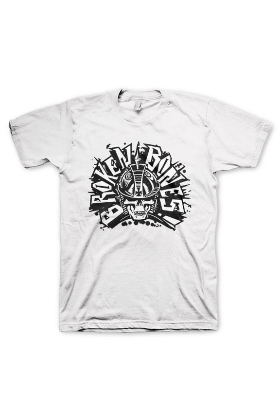 Men's Broken Bones Classic Skull Logo White Tee T-shirt Large White