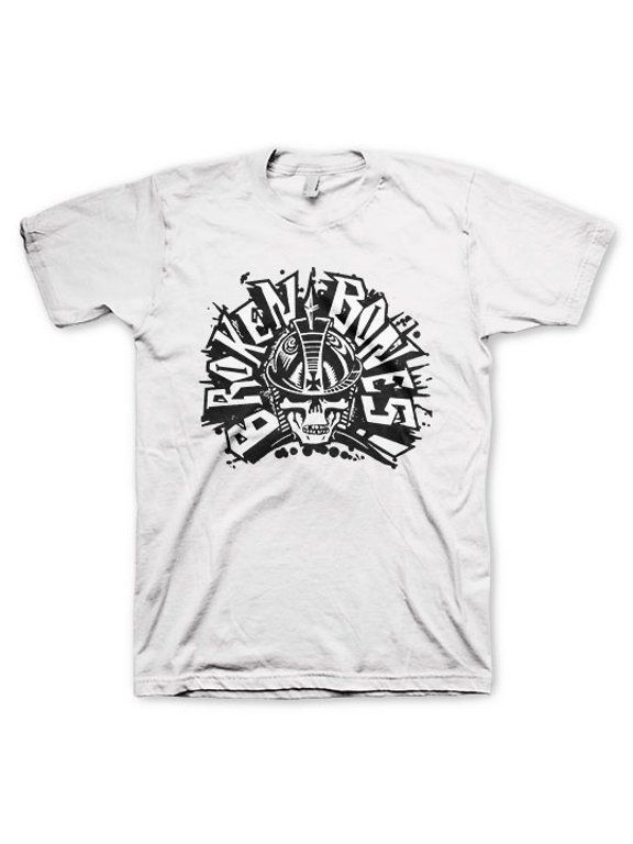 Men's Broken Bones Classic Skull Logo White Tee T-shirt Medium White