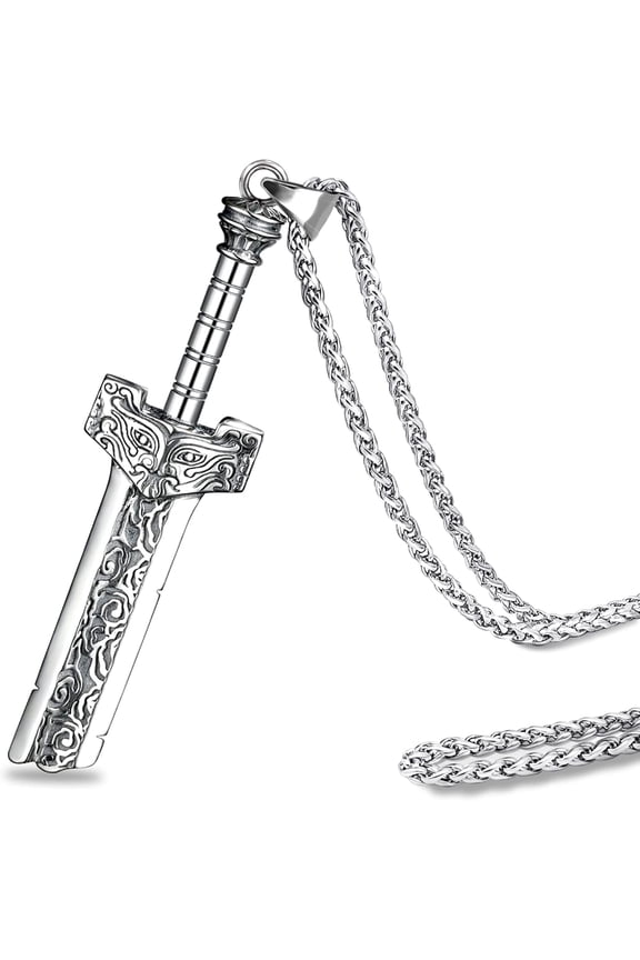 Men's Broken Sword Necklace Stainless Steel Dragon Knight Sword Pendant Jewelry For Men And Women With 24 Inches Chain