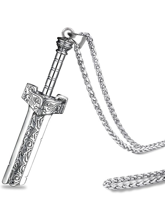 Men's Broken Sword Necklace Stainless Steel Dragon Knight Sword Pendant Jewelry For Men And Women With 24 Inches Chain