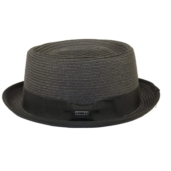 Men's Broner Summer Hat Woven Straw Style Porkpie STAND UP 88-8601 Black