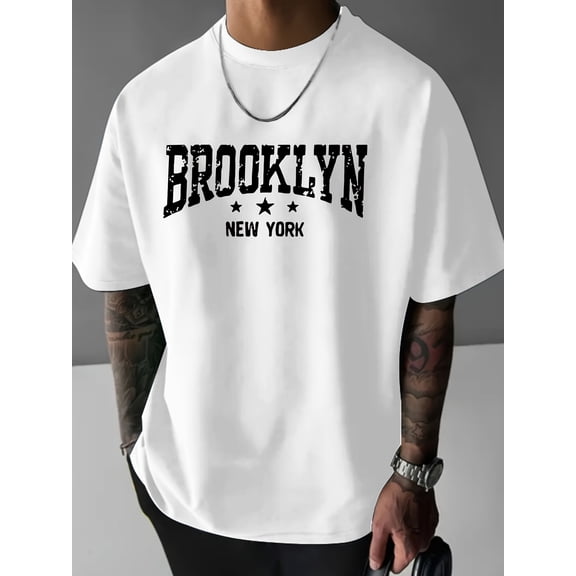 Men's Brooklyn Graphic T-Shirt - White, Breathable, Comfortable, Lightweight Polyester, Summer Essential | Relaxed Fit, Smooth Texture