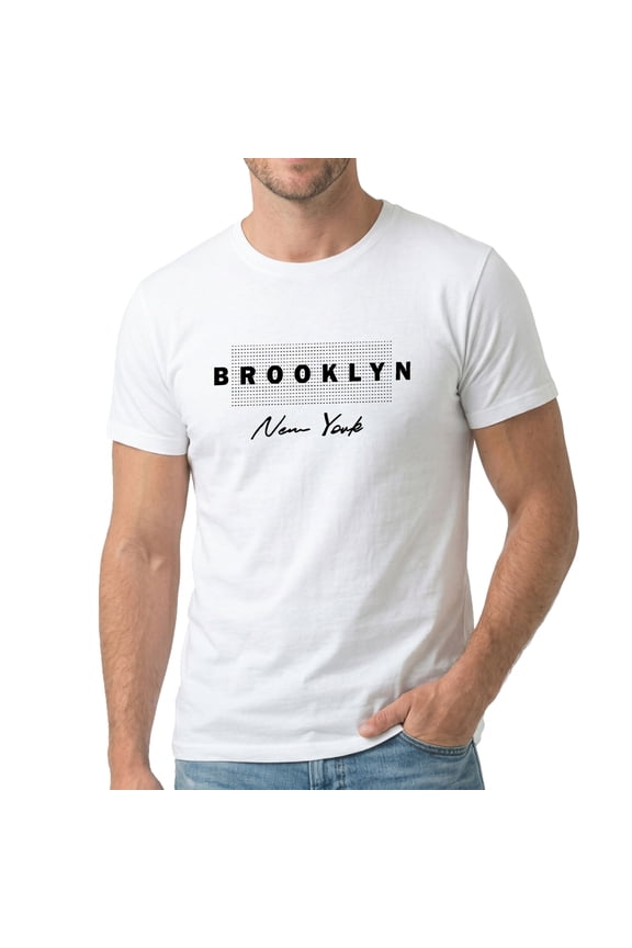 Men's Brooklyn New York Pattern Print Design Graphic T-Shirt, Premium Cotton Short Sleeve Crew Neck Tee