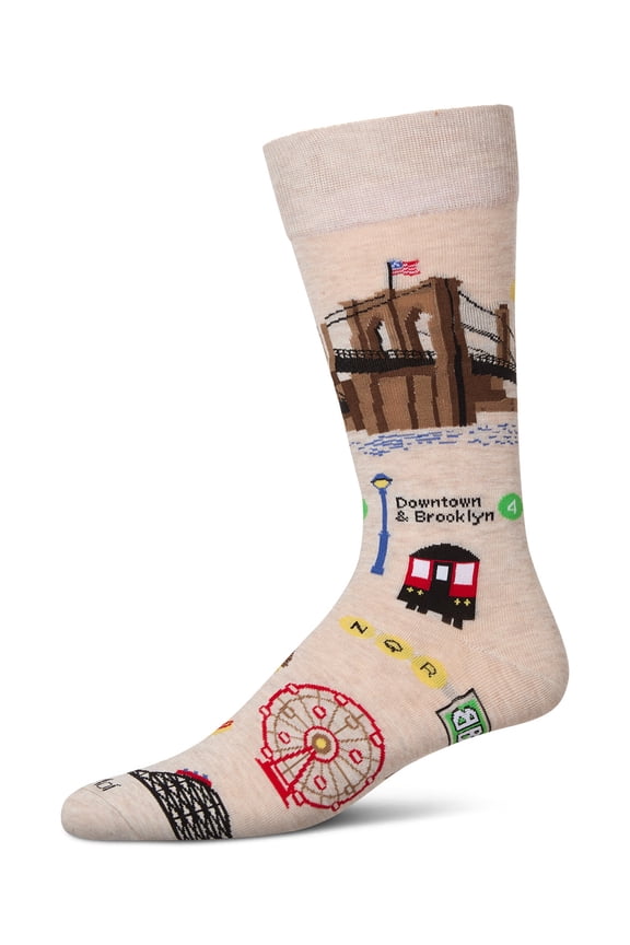 Men's Brooklyn Themed Rayon From Bamboo Crew Sock - Mens - Male, 10-13, Ivory Heather