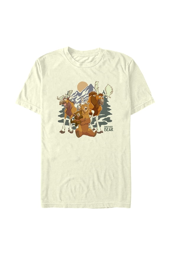 Men's Brother Bear Group Shot Logo Graphic Tee Beige Large