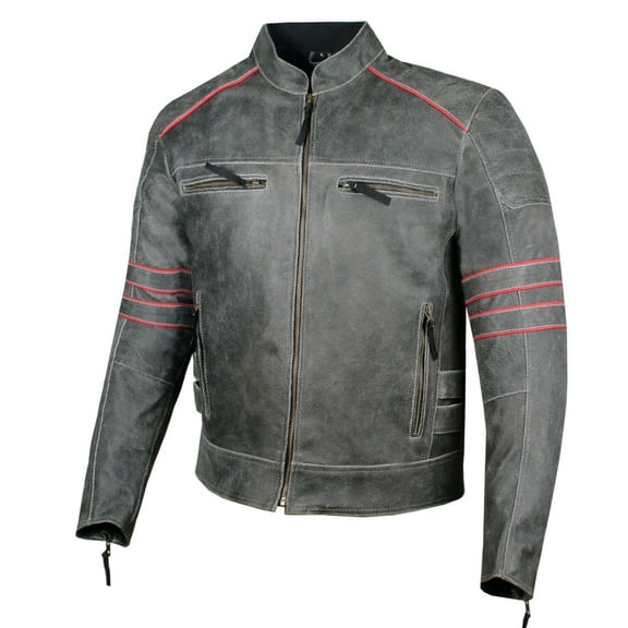 Men's Brotherhood Classic Leather Motorcycle Jacket, Vintage Distress Ventilated Removable CE Armor Biker Jacket L