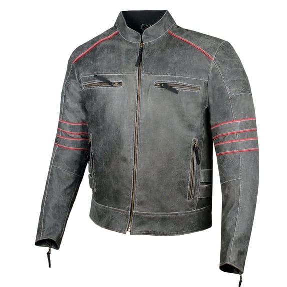 Men's Brotherhood Classic Leather Motorcycle Jacket, Vintage Distress Ventilated Removable CE Armor Biker Jacket M