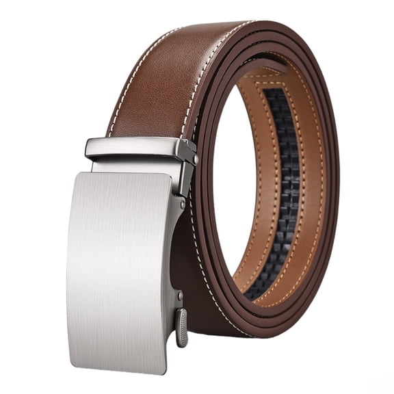 Men's Brown Adjustable Ratchet Belt with Sliding Buckle - Fits Waist 28"- 43"