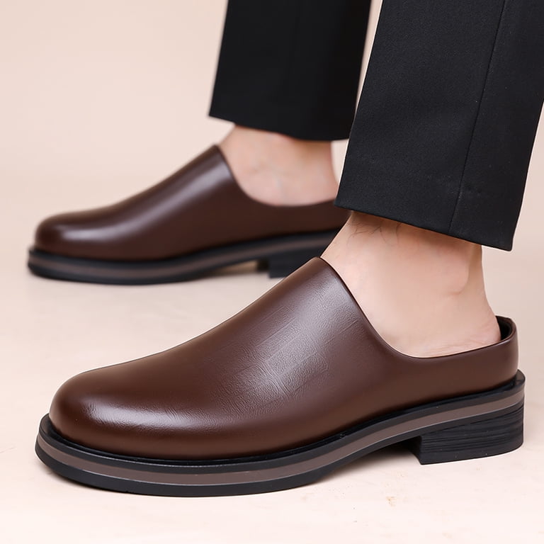 platform brown dress shoes men Men's Backless Leather Mule Loafers, Slip On Thick Casual Driving Slide Shoes, Non-Slip Lightweight Formal Office Walking your familys footwear destination