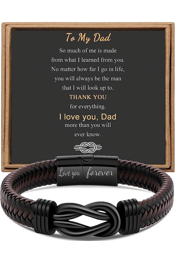 Men’s Brown Braided-leather Bracelet, Stainless-steel “Love You Forever” Engraving,Gifts for Dad Husband Boyfriend Son Grandson Brother Nephew Uncle