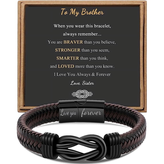 Men’s Brown Braided-leather Bracelet, Stainless-steel “Love You Forever” Engraving,Gifts for Dad Husband Boyfriend Son Grandson Brother Nephew Uncle