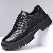 Mens Brown Lace Up Platform Derby Shoes, Round Toe Croc Embossed Microfiber Leather Thick Lug Sole Casual Dress Shoes, 2026 Summer New Arrival