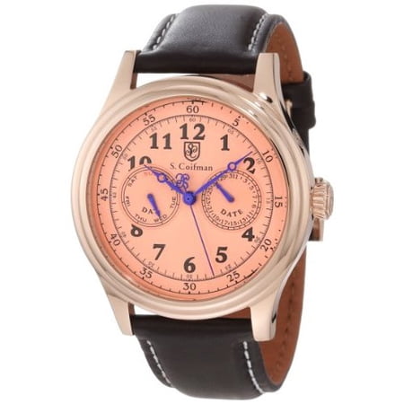 Men's Brown Leather Band Steel Case Flame-Fusion Crystal Quartz Rose Gold-Tone Dial Watch SC0280
