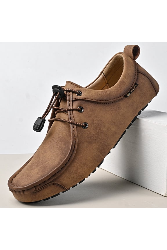 Men's Brown Matte Nubuck Moccasin Quick Elastic Drawstring Slip-On Driving Loafers Flexible Non-Slip Sole