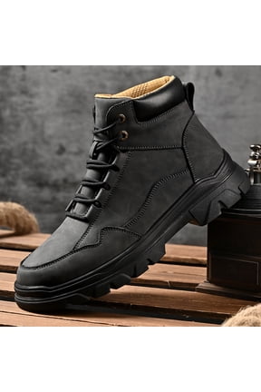 Men's Brown Mid Top Work Boots, Lace Up Round Toe Split Cowhide Lug Sole Shock Absorbing Casual Combat Boots, 2026 Spring New Arrival